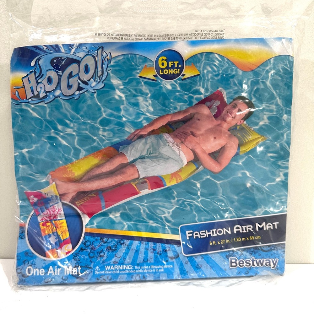 NEW H2OGO! Hawaii Beach Bed Inflatable Pool Float w Pillow 6ft x 27” Hibiscus